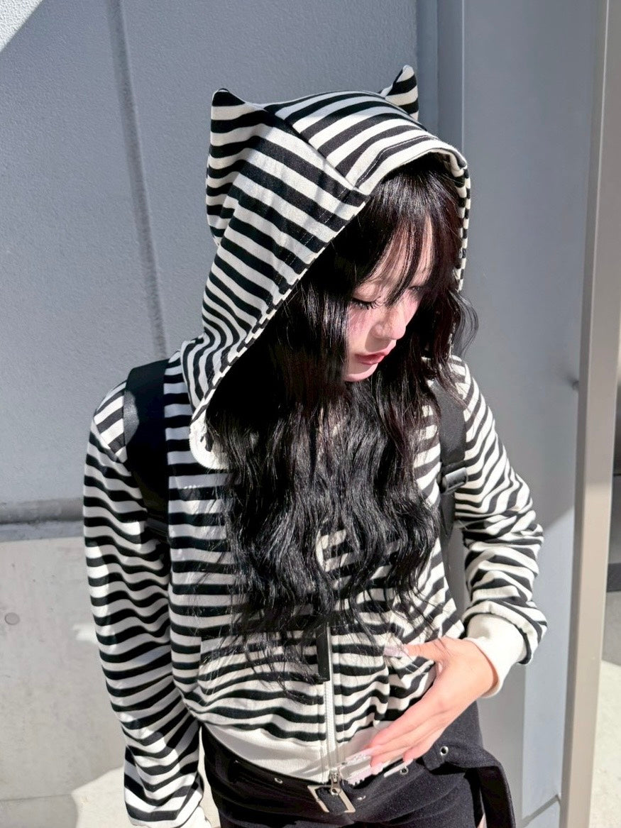 3/1 20:00発売 受注制【nmtc +】border horn zip up hoodie / 【エヌエムティーシープラス】ボーダーホーンジップアップパーカー (2color)