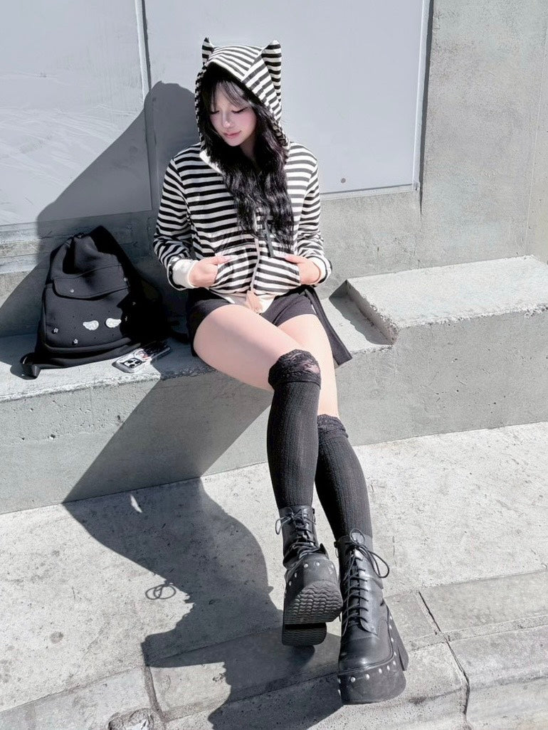 3/1 20:00発売 受注制【nmtc +】border horn zip up hoodie / 【エヌエムティーシープラス】ボーダーホーンジップアップパーカー (2color)