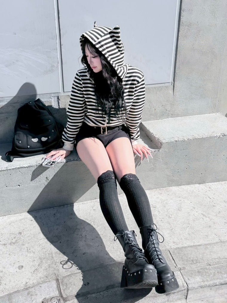 3/1 20:00発売 受注制【nmtc +】border horn zip up hoodie / 【エヌエムティーシープラス】ボーダーホーンジップアップパーカー (2color)