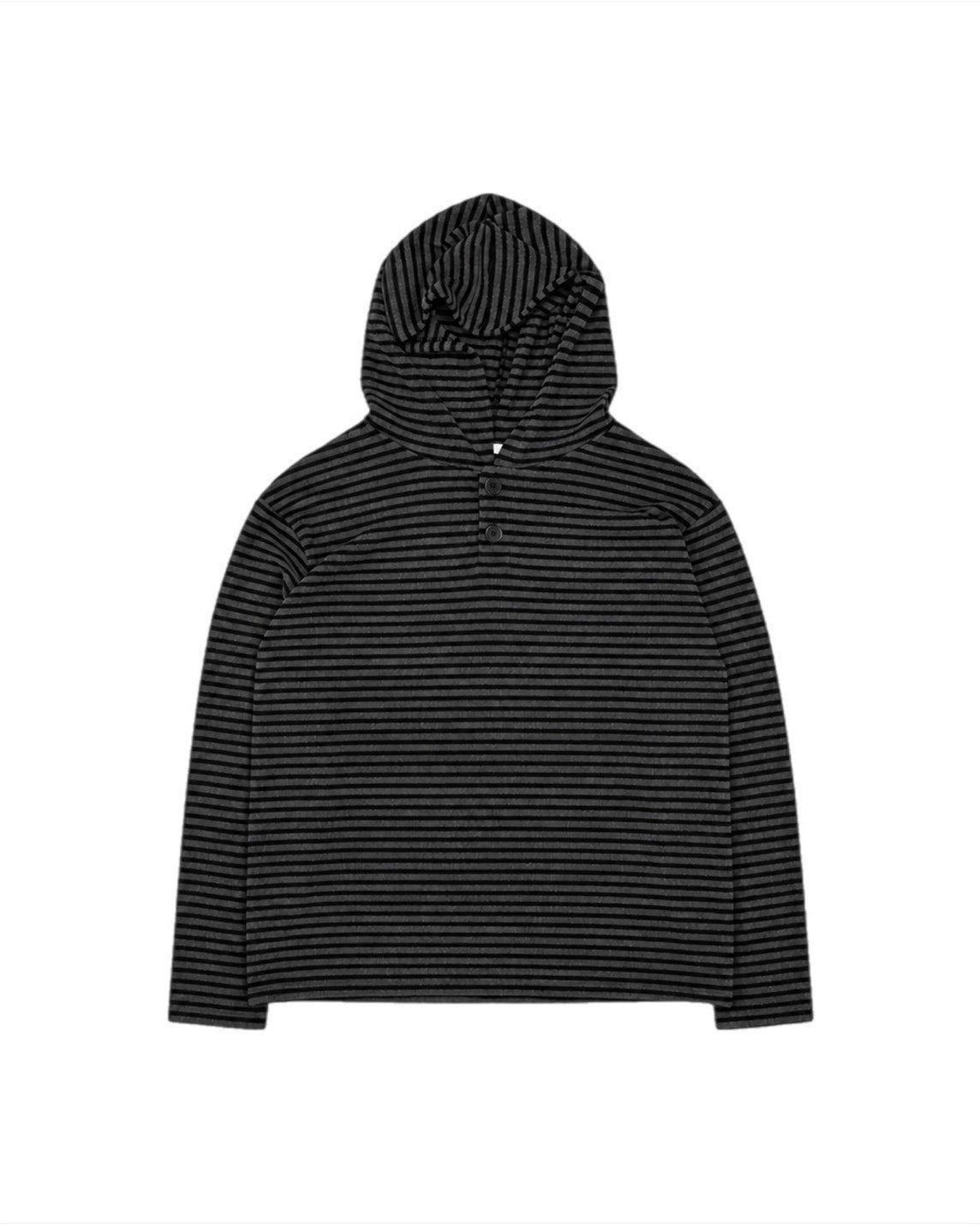 受注制【Chikashitsu +】henley neck border hoodie (3color)