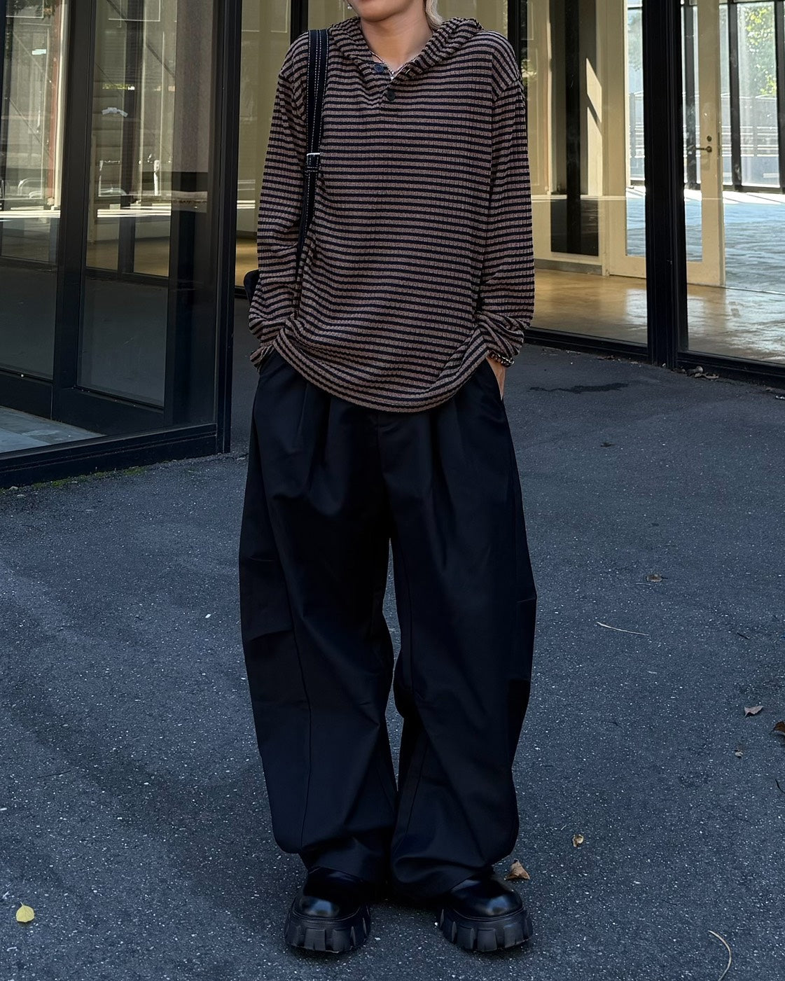 受注制【Chikashitsu +】henley neck border hoodie (3color)