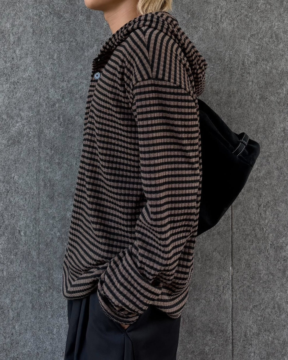 受注制【Chikashitsu +】henley neck border hoodie (3color)