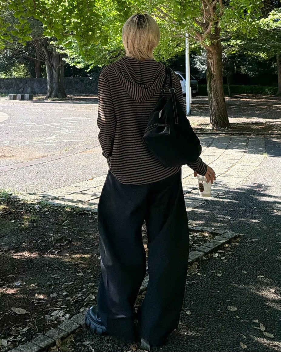 受注制【Chikashitsu +】henley neck border hoodie (3color)