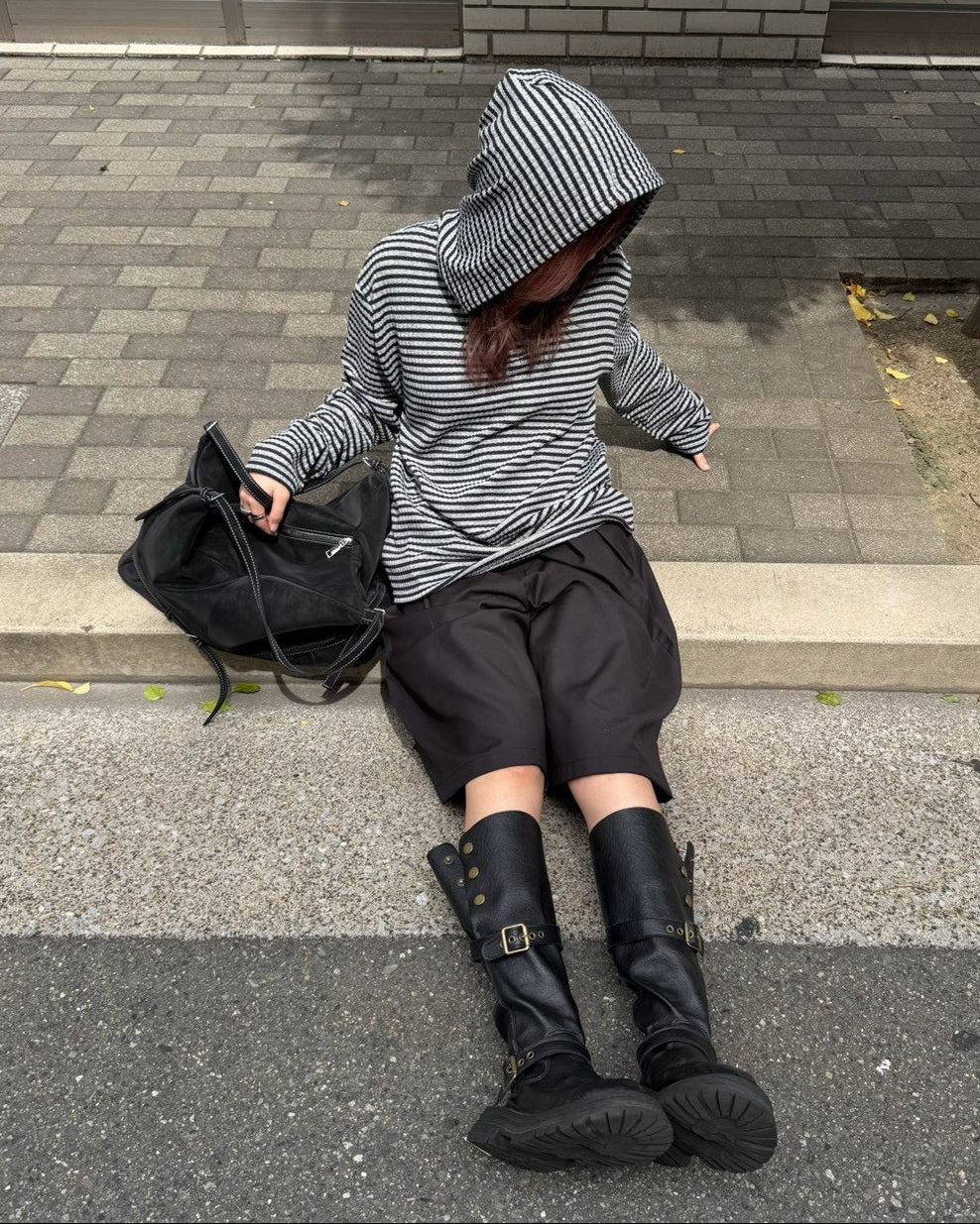 受注制【Chikashitsu +】henley neck border hoodie (3color)