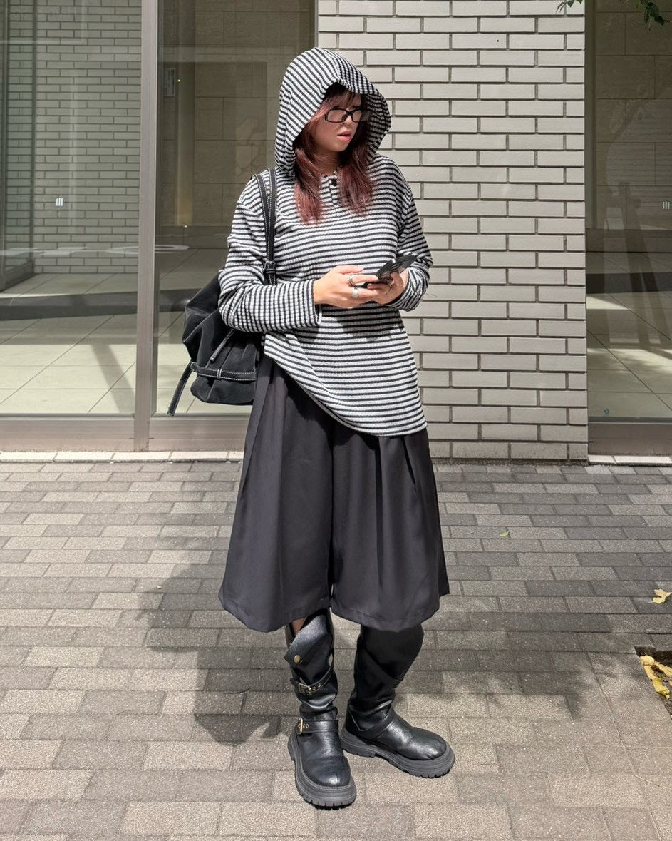 受注制【Chikashitsu +】henley neck border hoodie (3color)