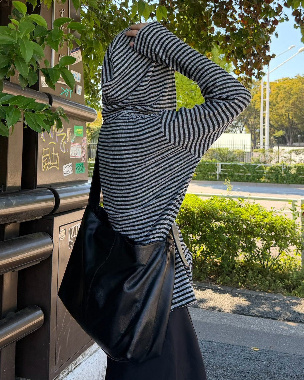 受注制【Chikashitsu +】henley neck border hoodie (3color)