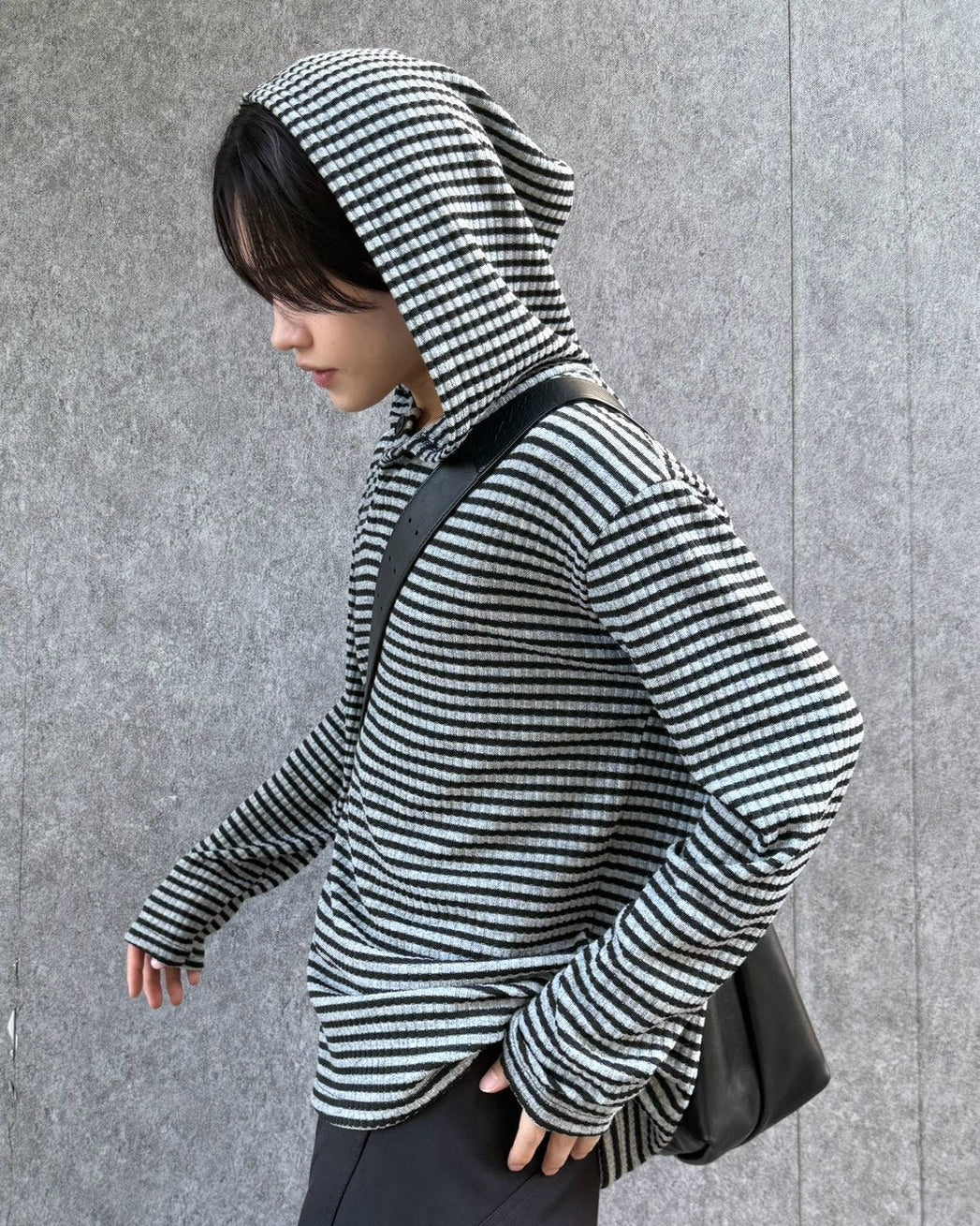 受注制【Chikashitsu +】henley neck border hoodie (3color)