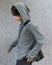 受注制【Chikashitsu +】henley neck border hoodie (3color)