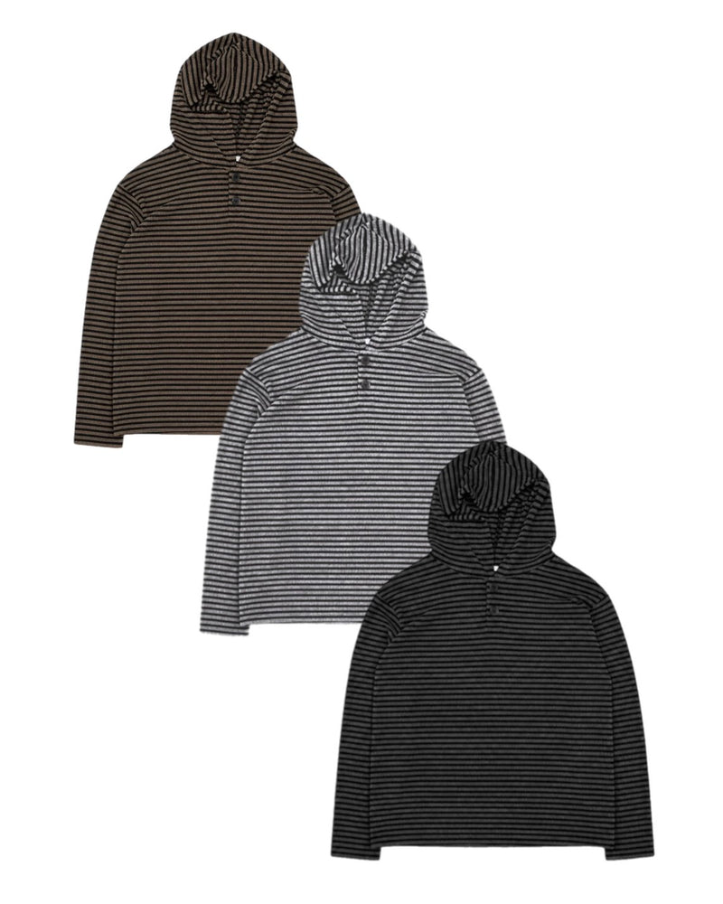 受注制【Chikashitsu +】henley neck border hoodie (3color)