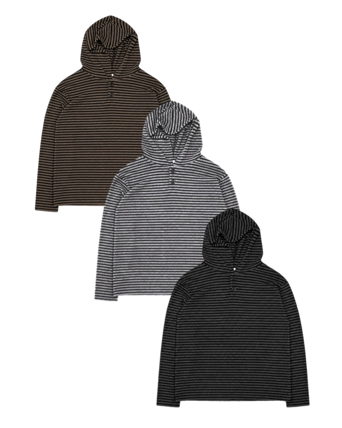受注制【Chikashitsu +】henley neck border hoodie (3color)