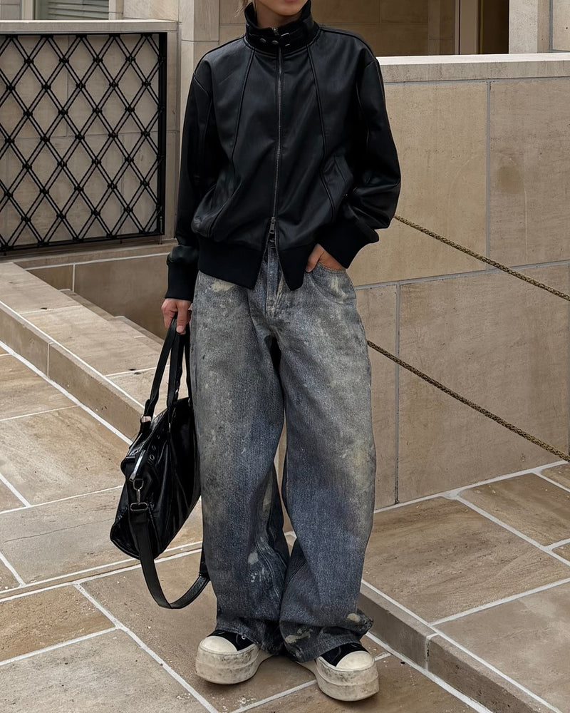 受注制【Chikashitsu +】cropped high neck blouson