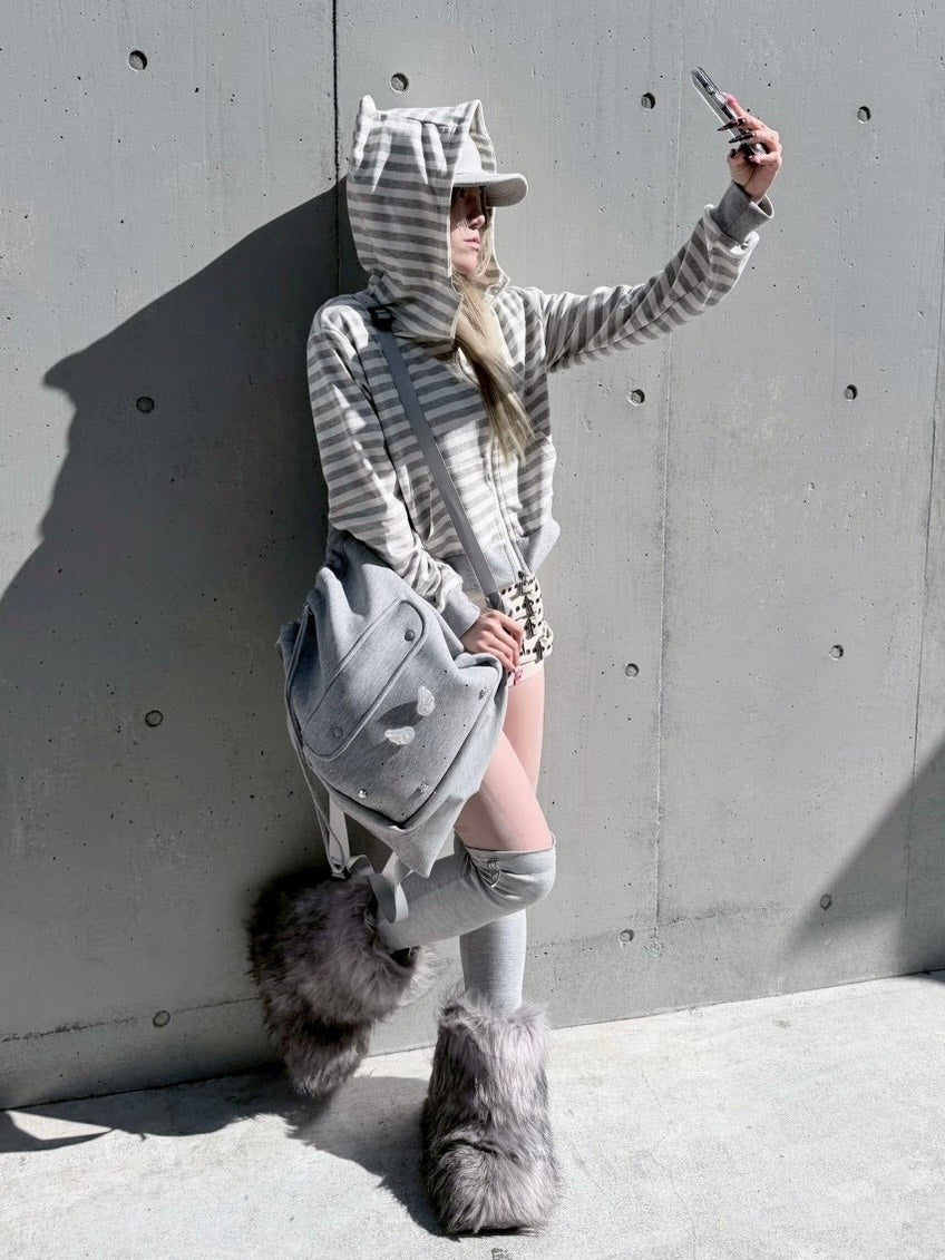 3/1 20:00発売 受注制【nmtc +】border horn zip up hoodie / 【エヌエムティーシープラス】ボーダーホーンジップアップパーカー (2color)