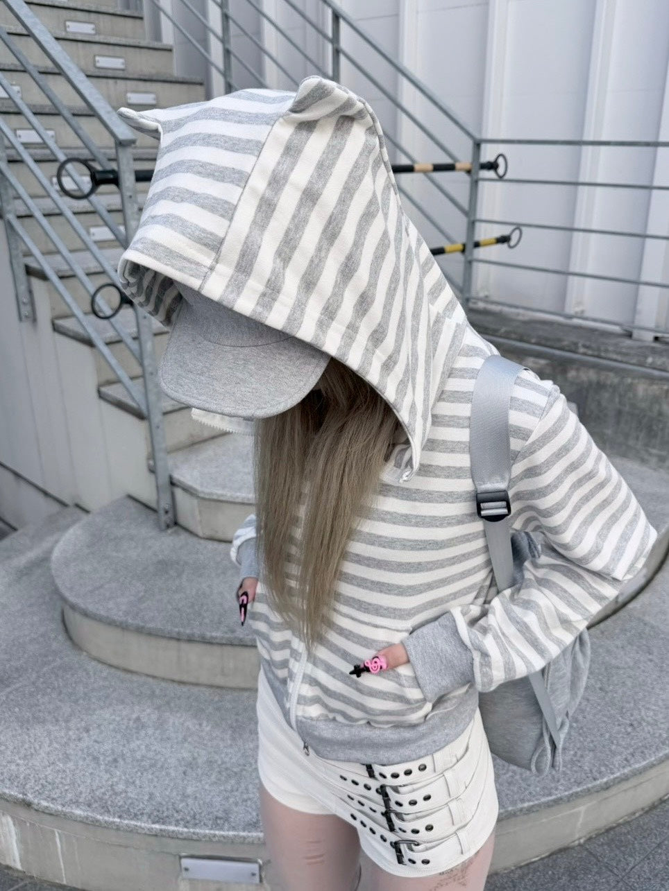 3/1 20:00発売 受注制【nmtc +】border horn zip up hoodie / 【エヌエムティーシープラス】ボーダーホーンジップアップパーカー (2color)