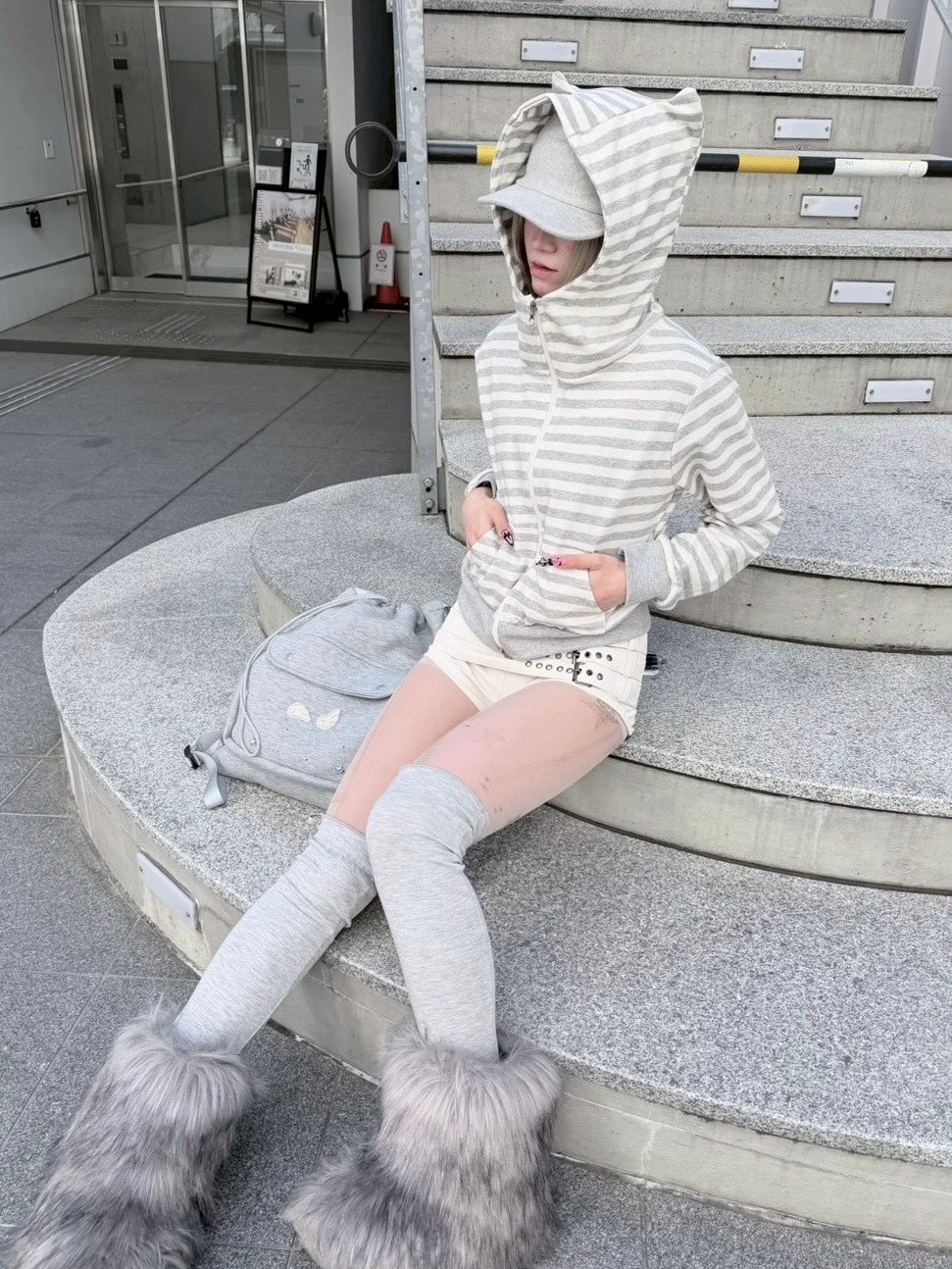 3/1 20:00発売 受注制【nmtc +】border horn zip up hoodie / 【エヌエムティーシープラス】ボーダーホーンジップアップパーカー (2color)