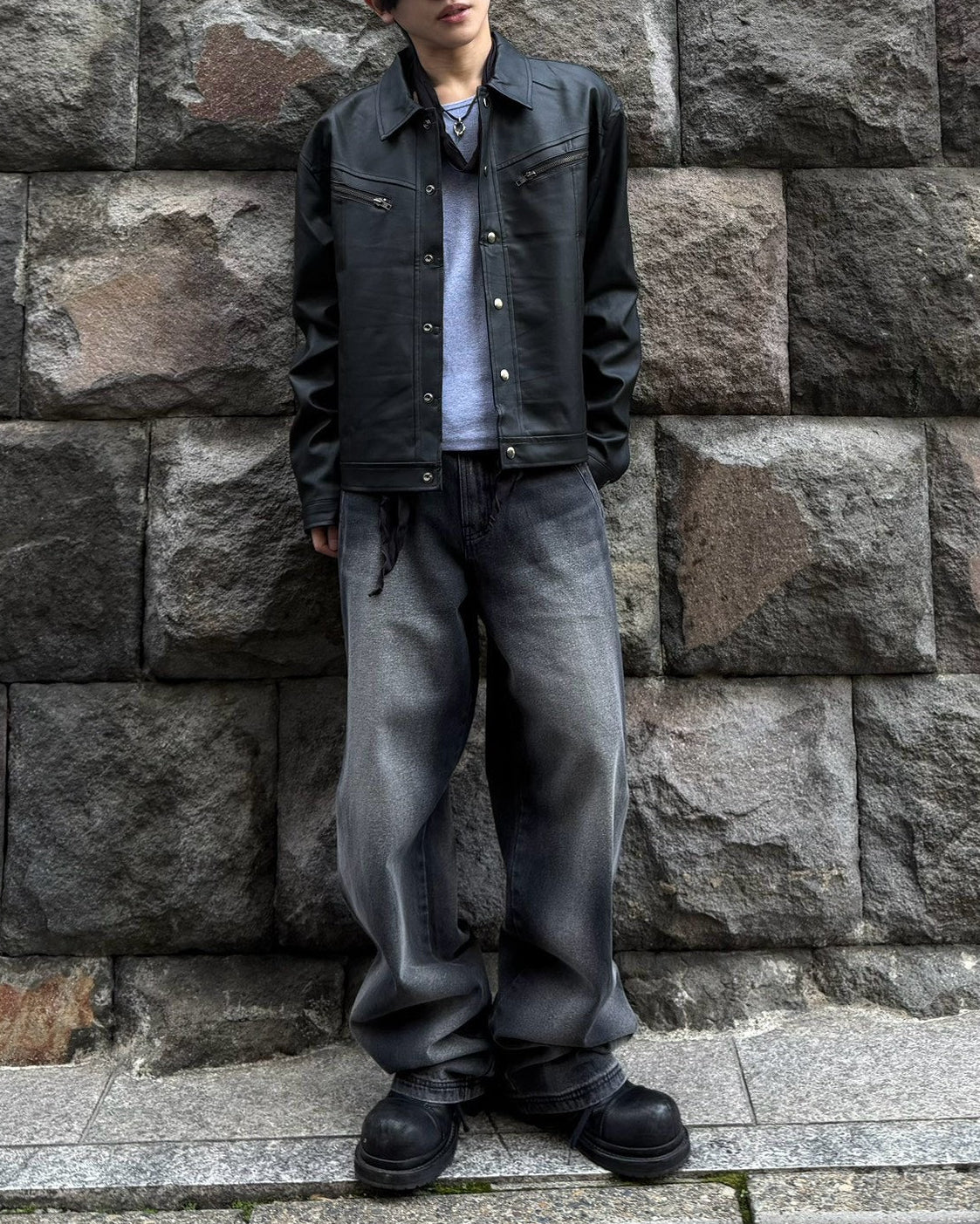 受注制【Chikashitsu +】zipper synthetic leather jacket