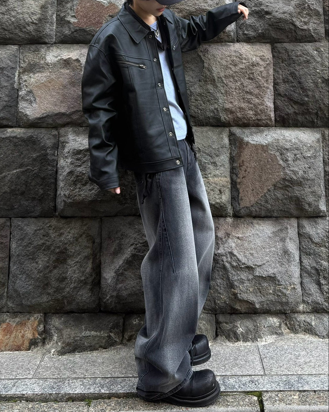 受注制【Chikashitsu +】zipper synthetic leather jacket