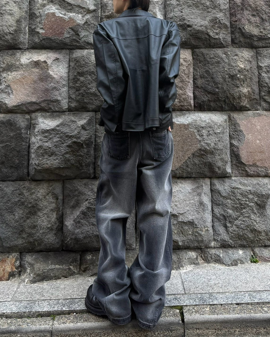 受注制【Chikashitsu +】zipper synthetic leather jacket