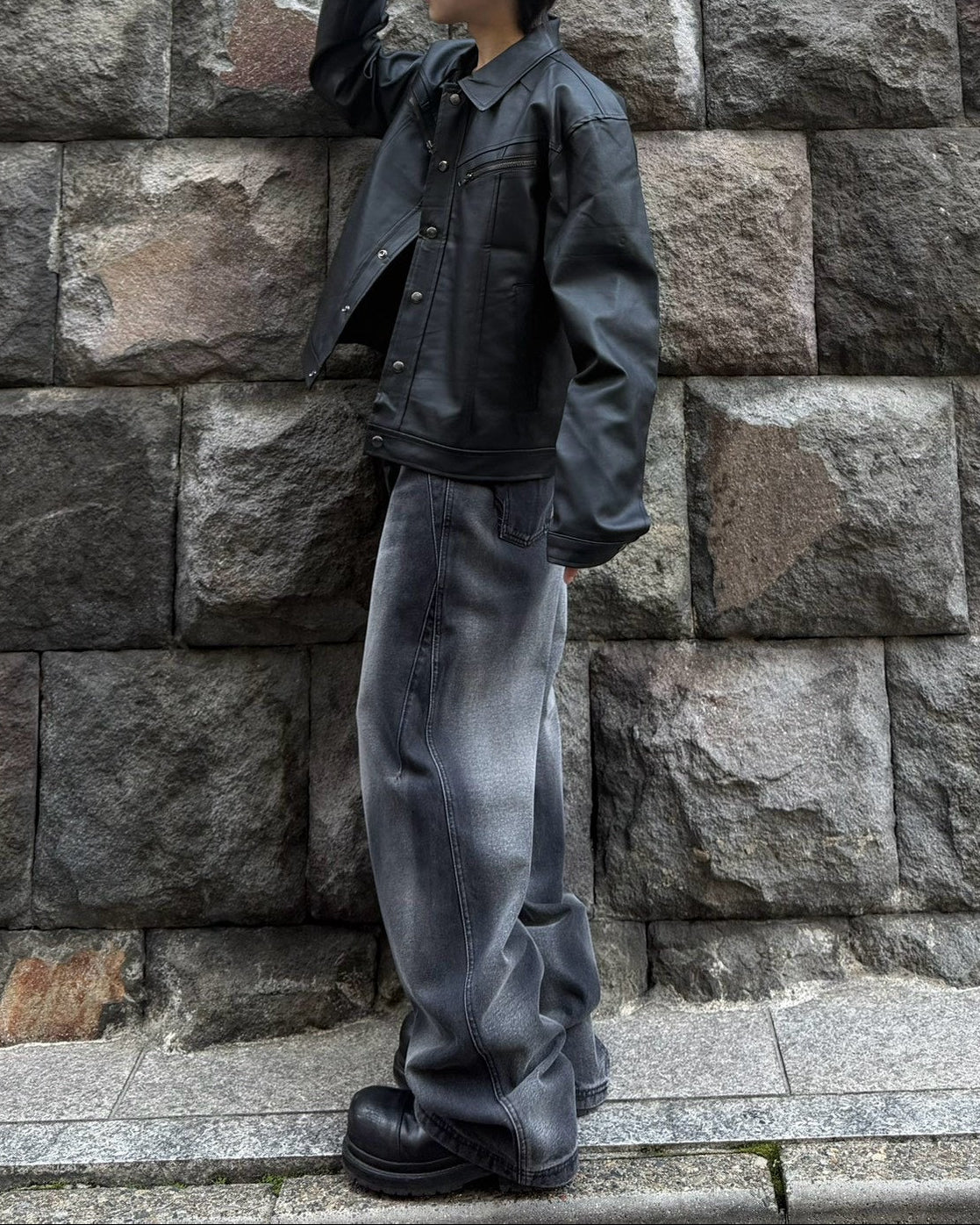 受注制【Chikashitsu +】zipper synthetic leather jacket