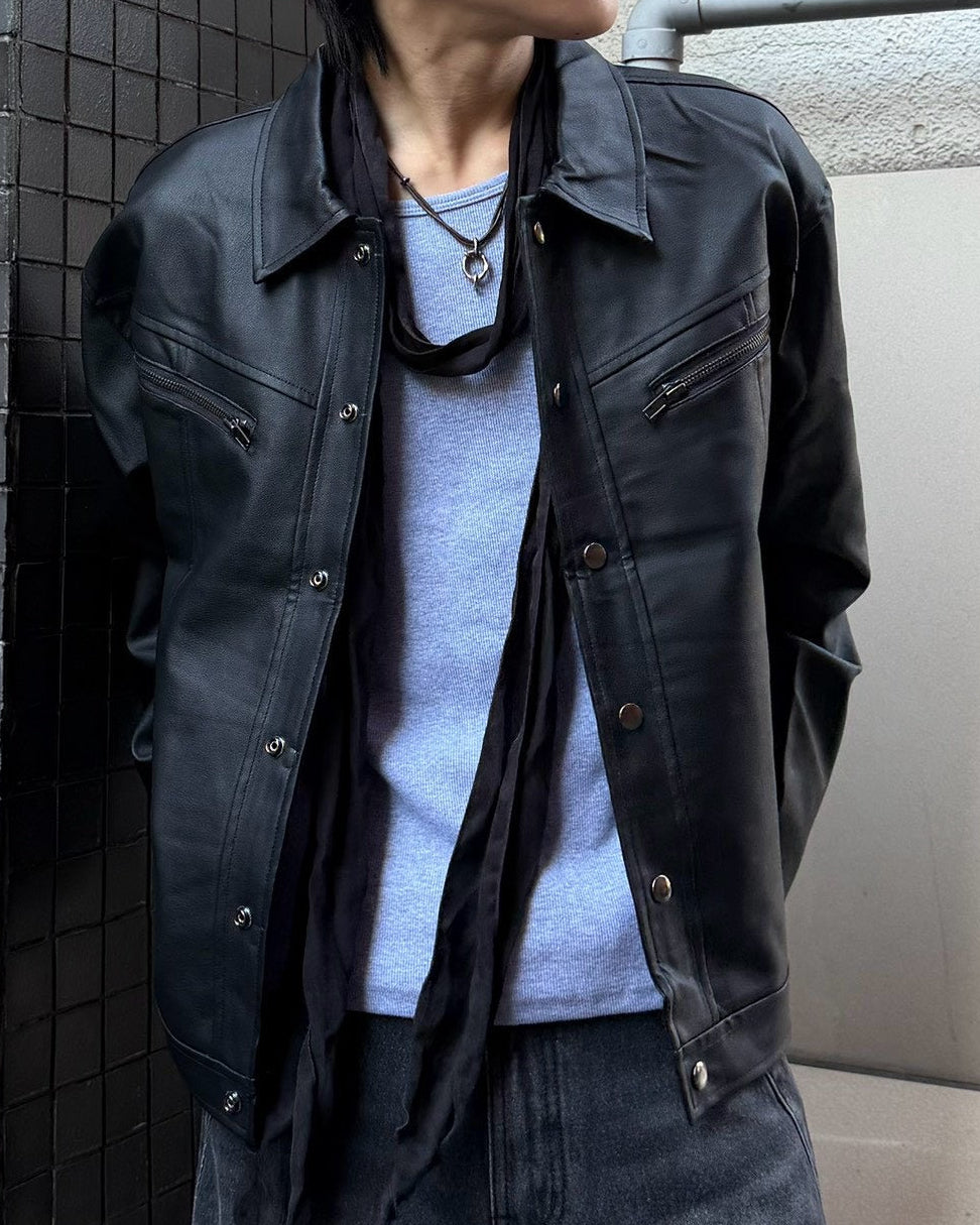 受注制【Chikashitsu +】zipper synthetic leather jacket