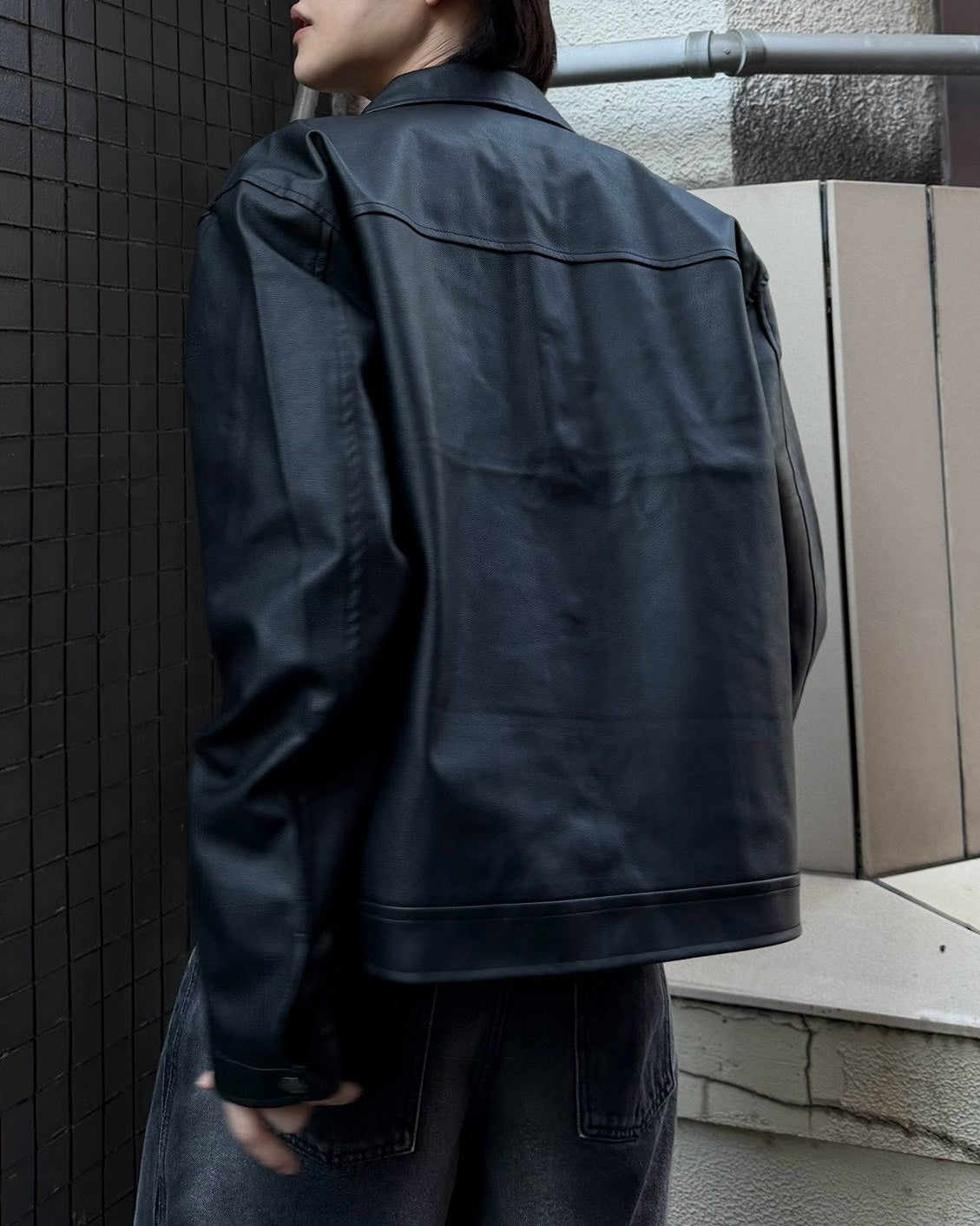 受注制【Chikashitsu +】zipper synthetic leather jacket