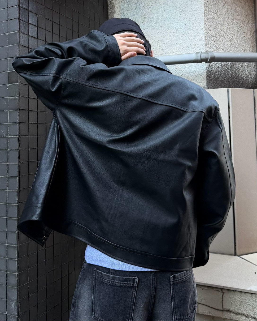 受注制【Chikashitsu +】zipper synthetic leather jacket