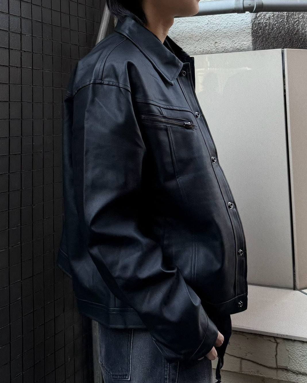 受注制【Chikashitsu +】zipper synthetic leather jacket