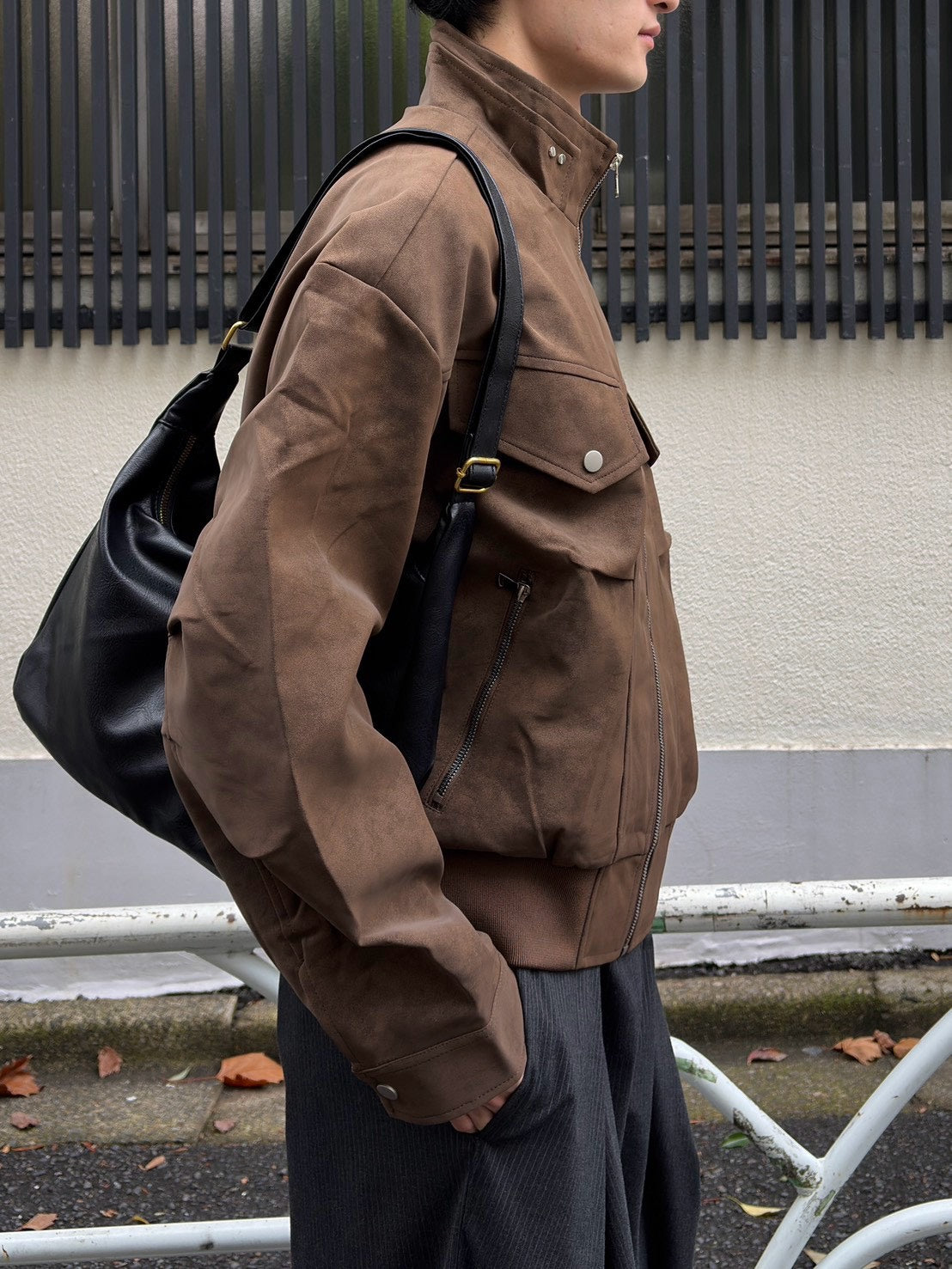 受注制【Chikashitsu +】high neck cropped suede jacket (3color)