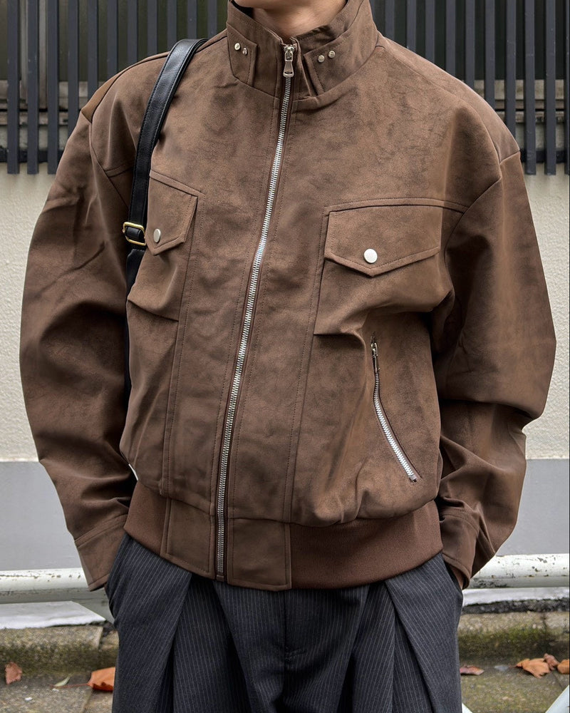 受注制【Chikashitsu +】high neck cropped suede jacket (3color)