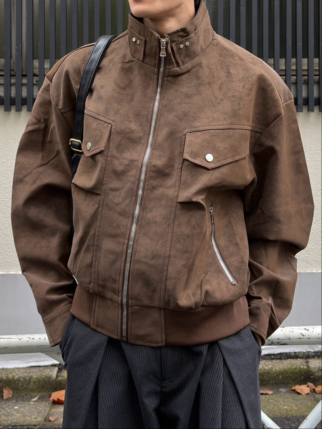 受注制【Chikashitsu +】high neck cropped suede jacket (3color)