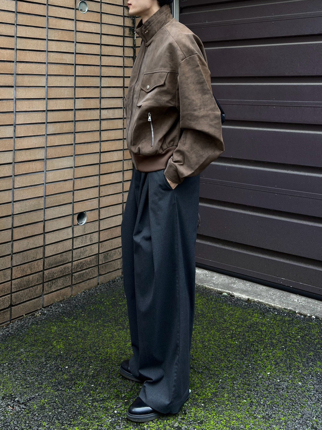 受注制【Chikashitsu +】high neck cropped suede jacket (3color)