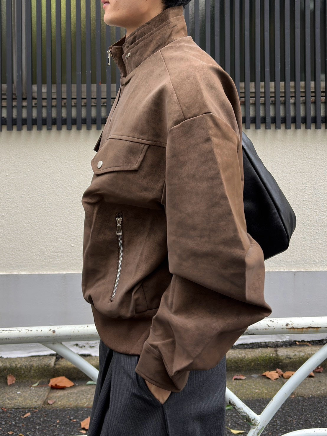 受注制【Chikashitsu +】high neck cropped suede jacket (3color)