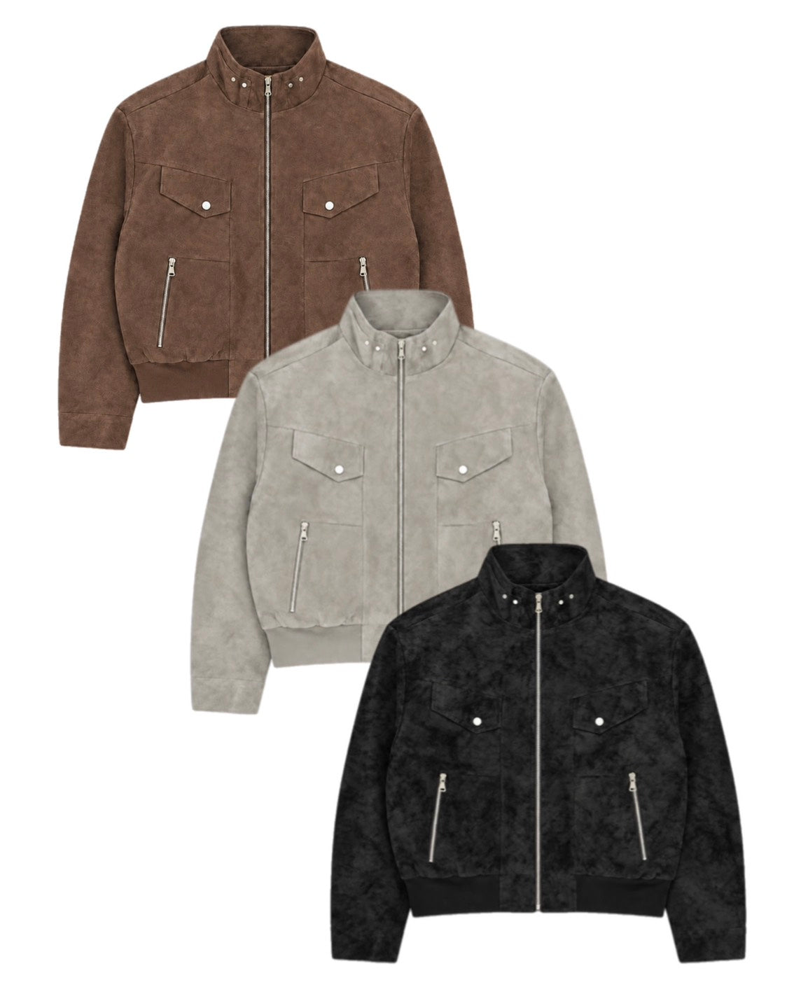 受注制【Chikashitsu +】high neck cropped suede jacket (3color)