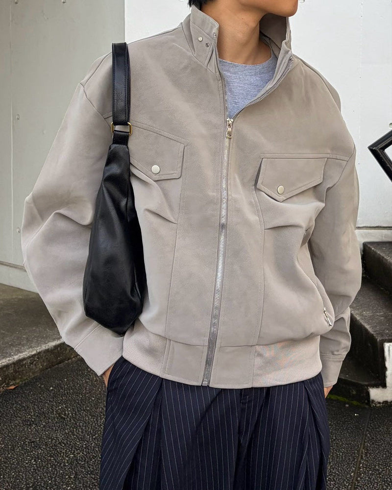 受注制【Chikashitsu +】high neck cropped suede jacket (3color)