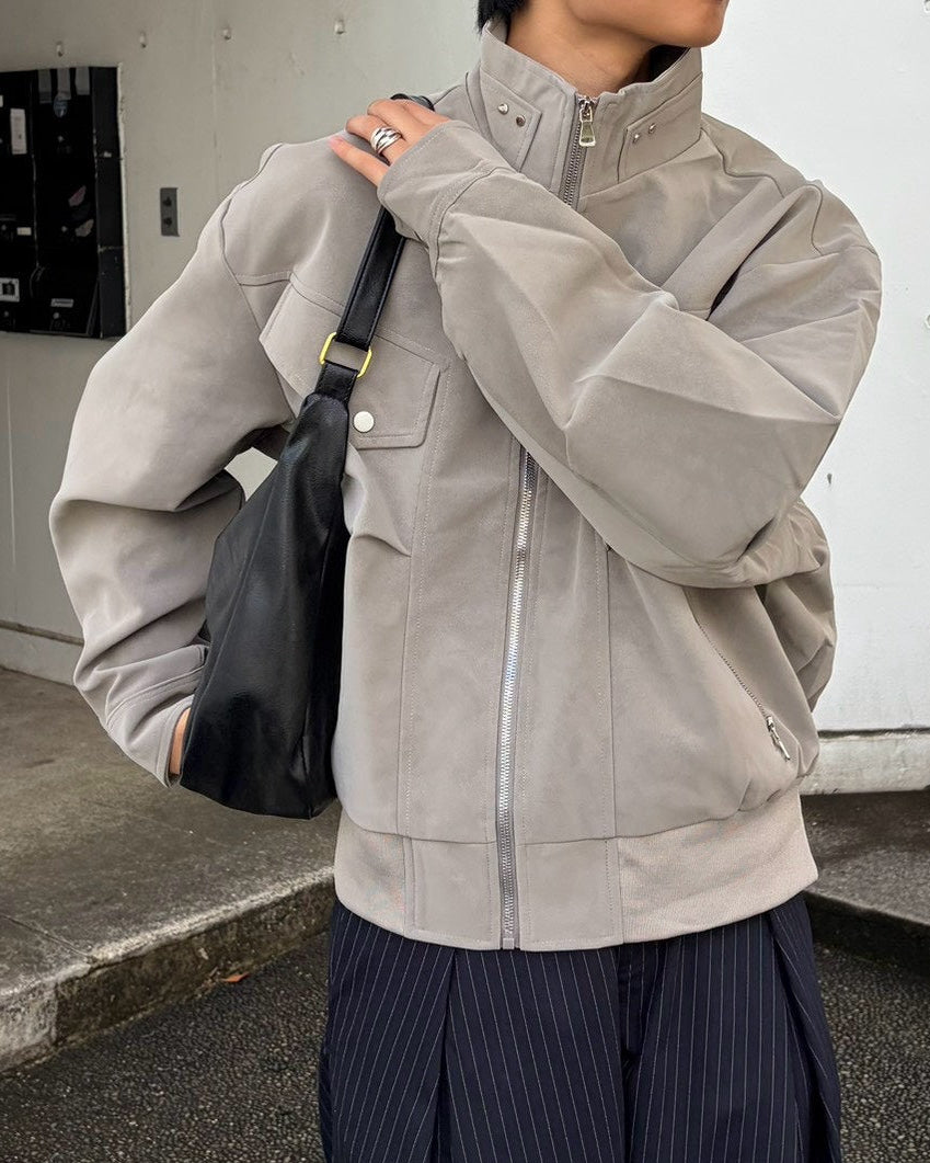 受注制【Chikashitsu +】high neck cropped suede jacket (3color)