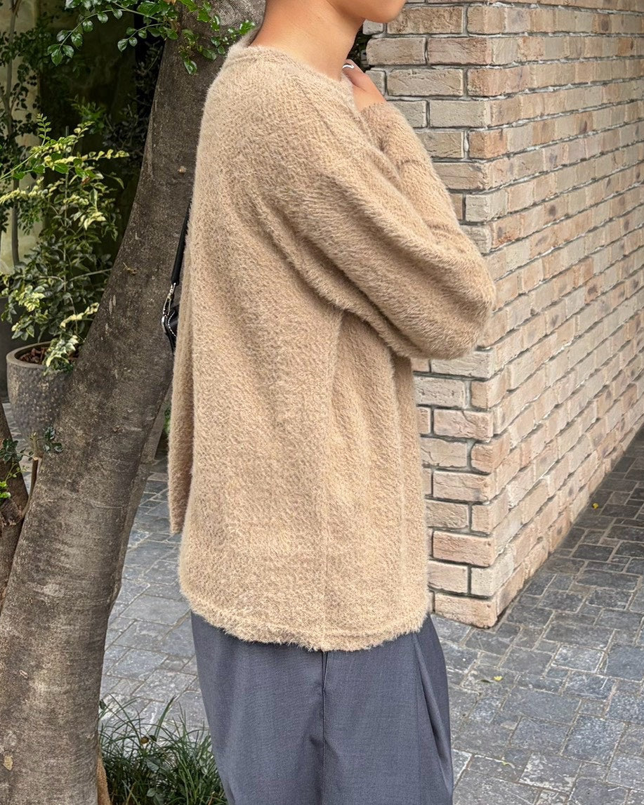 受注制【Chikashitsu +】crop soft shaggy knit (3color)