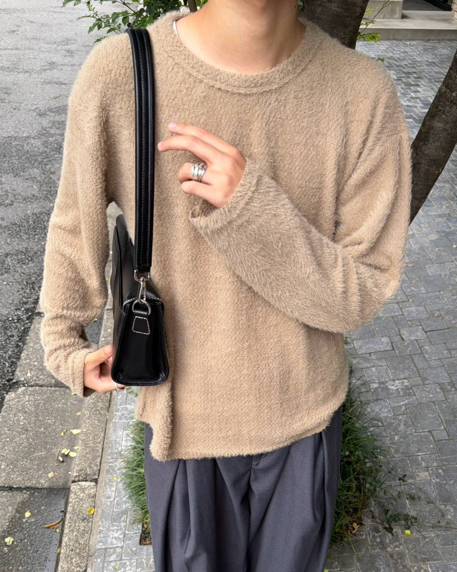 受注制【Chikashitsu +】crop soft shaggy knit (3color)