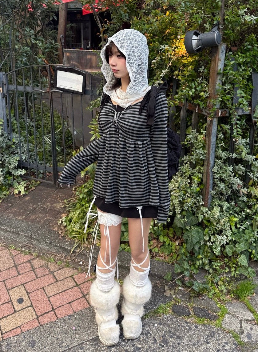 3/12 20:00発売 名古屋店WEB限定 受注制【nmtc +】off-shoulder ribbon border tops (2color)