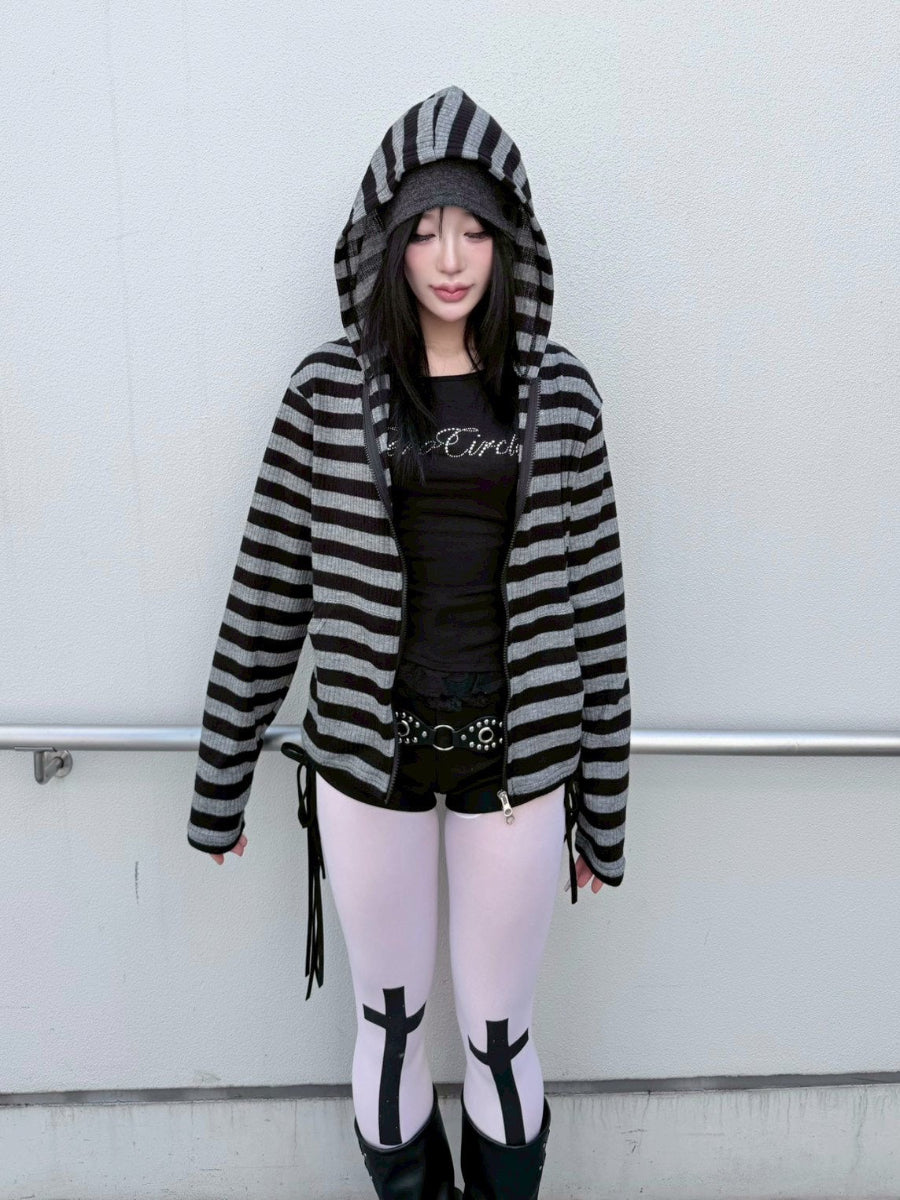 受注制【nmtc+】border crop double zip up hoodie (2color)