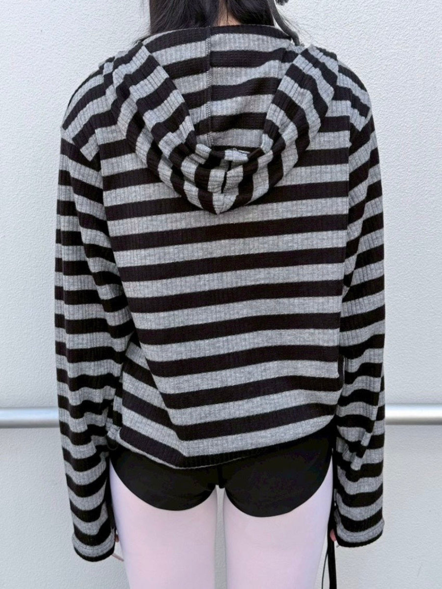 受注制【nmtc+】border crop double zip up hoodie (2color)