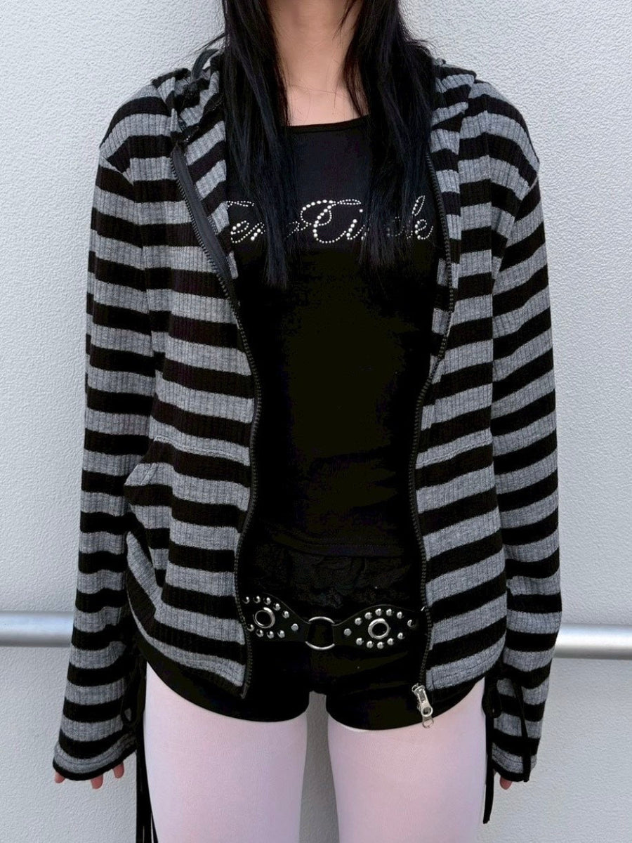受注制【nmtc+】border crop double zip up hoodie (2color)