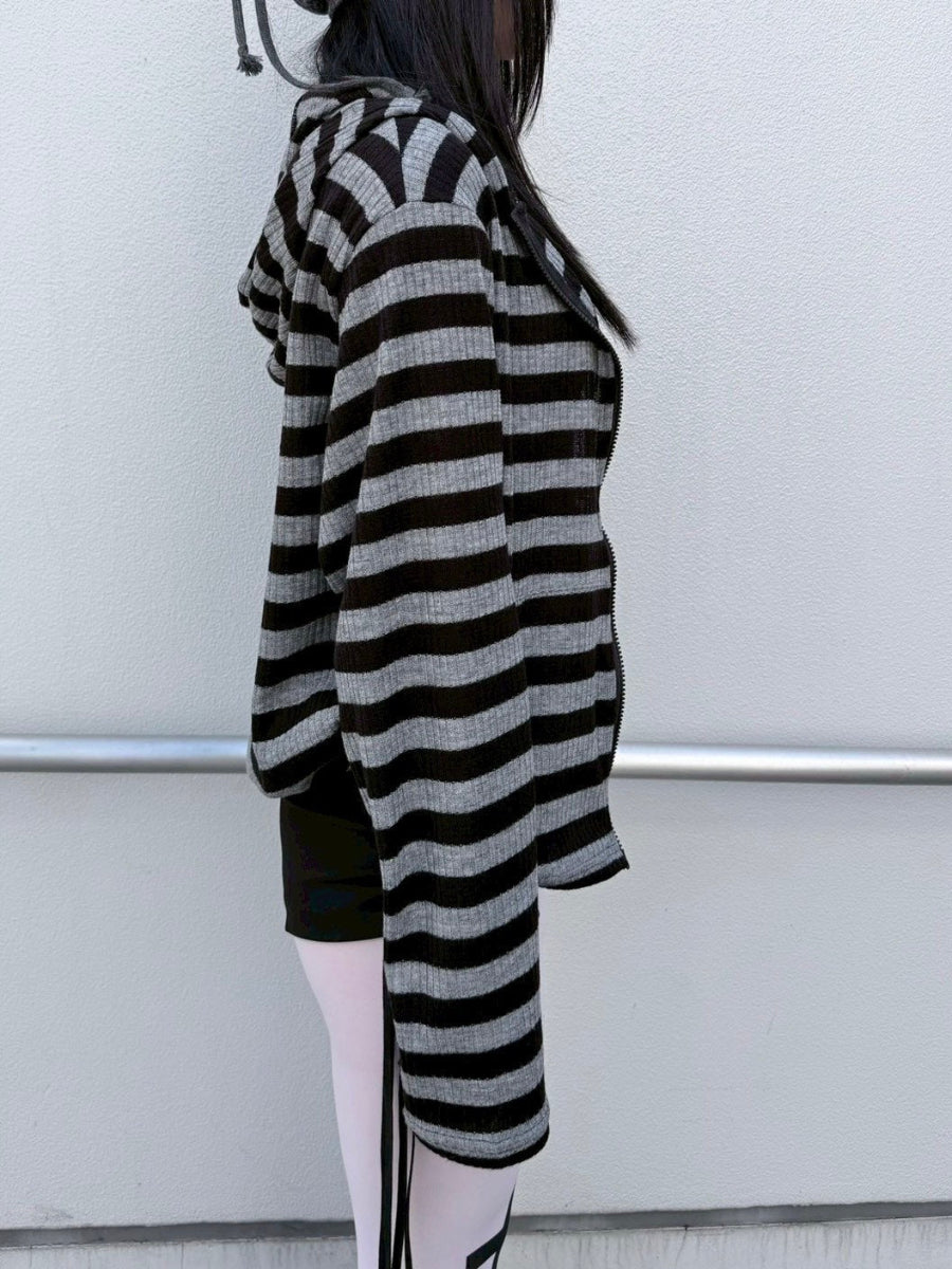 受注制【nmtc+】border crop double zip up hoodie (2color)