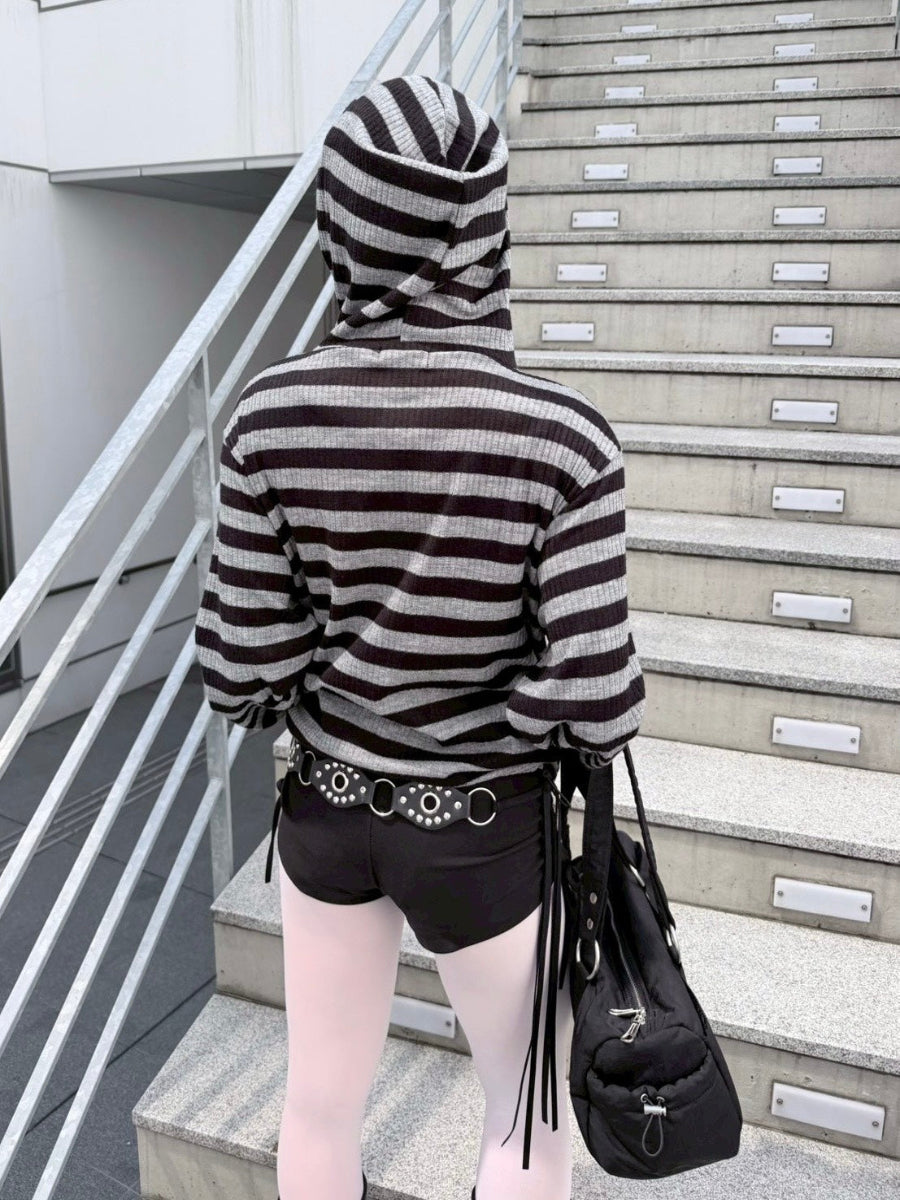 受注制【nmtc+】border crop double zip up hoodie (2color)