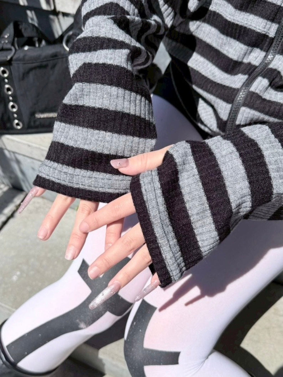 受注制【nmtc+】border crop double zip up hoodie (2color)