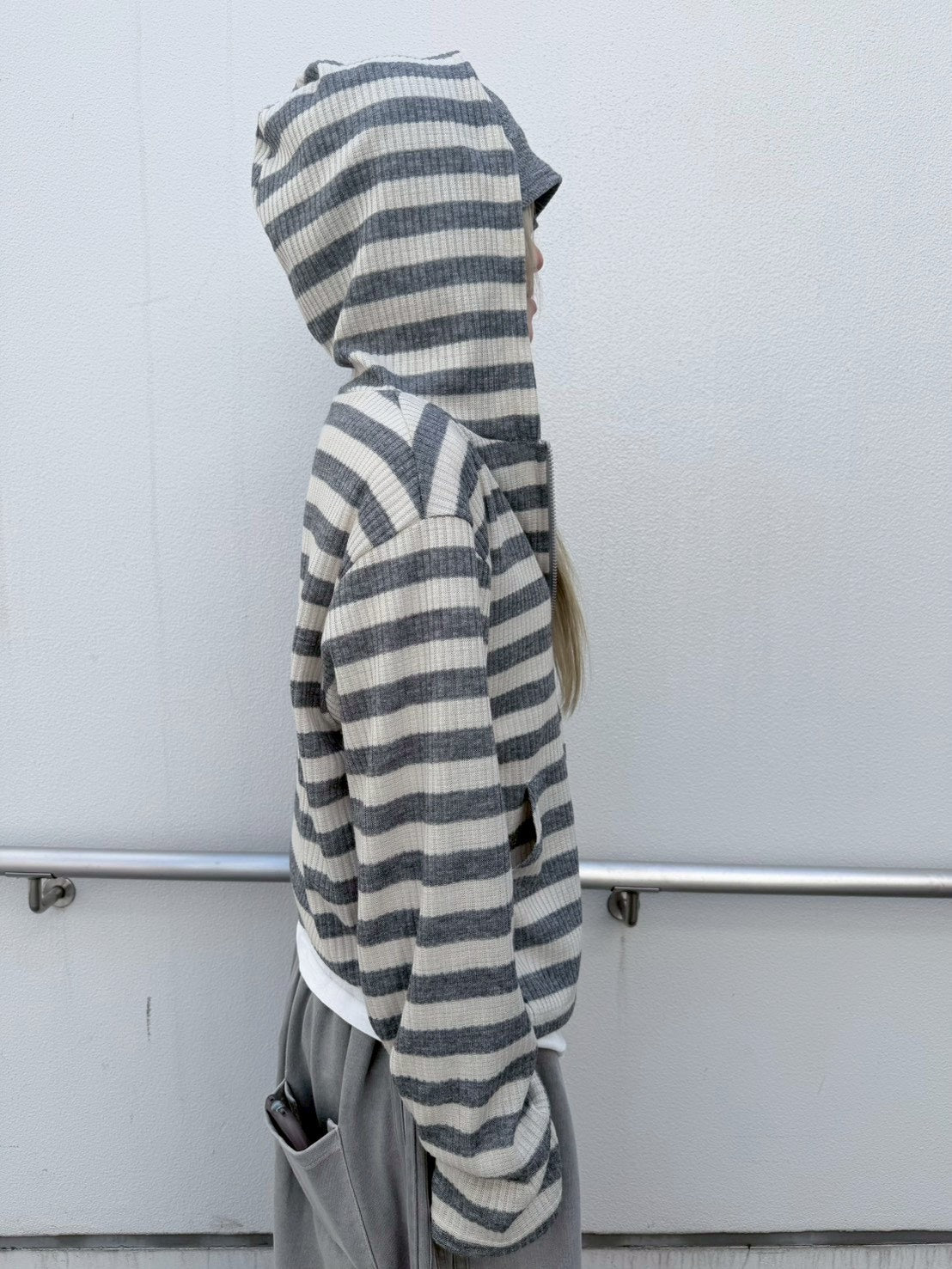 受注制【nmtc+】border crop double zip up hoodie (2color)