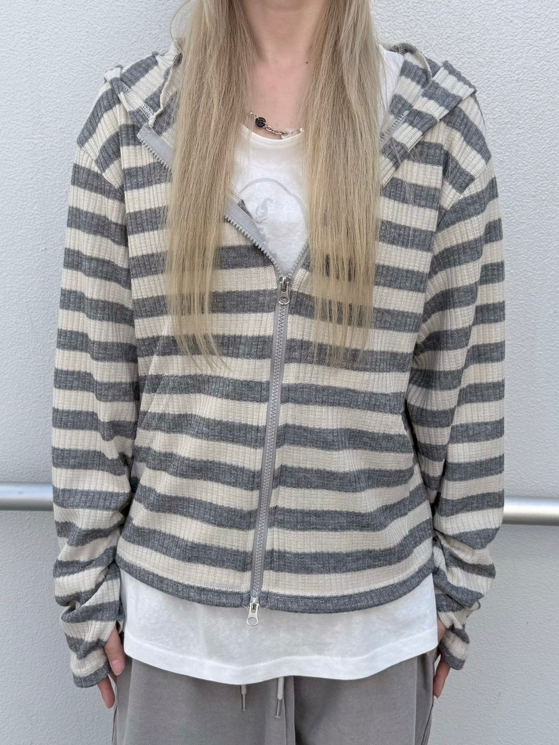 受注制【nmtc+】border crop double zip up hoodie (2color)