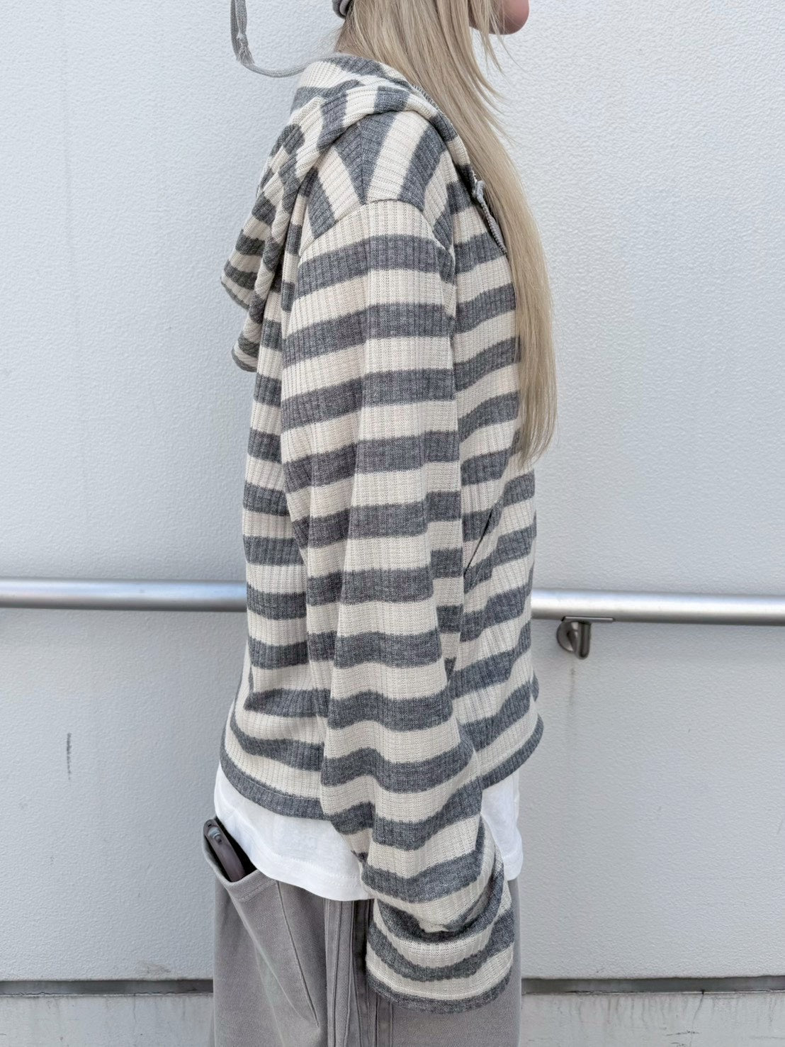 受注制【nmtc+】border crop double zip up hoodie (2color)