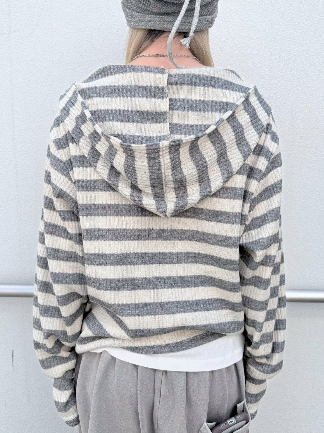 受注制【nmtc+】border crop double zip up hoodie (2color)