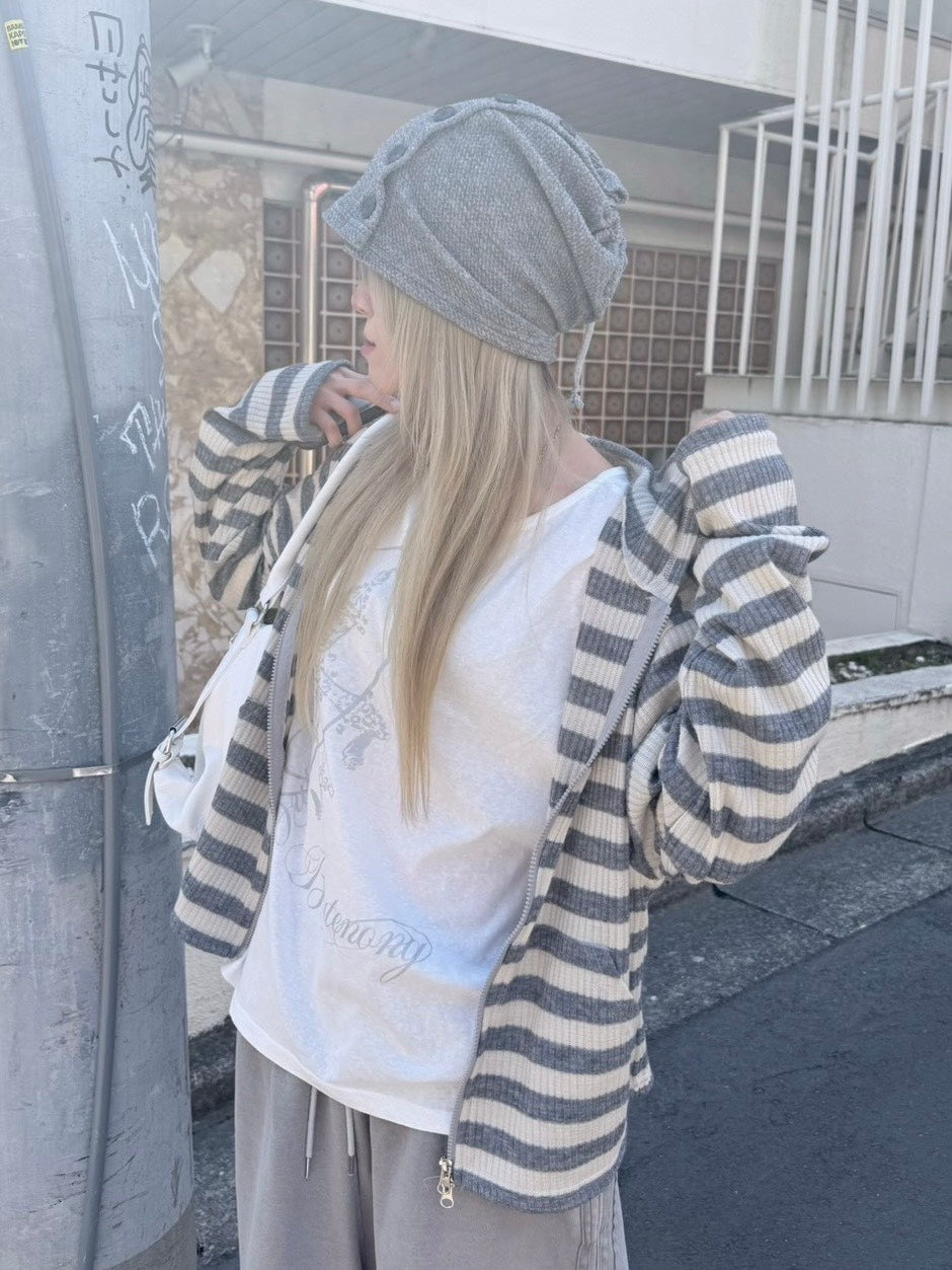 受注制【nmtc+】border crop double zip up hoodie (2color)