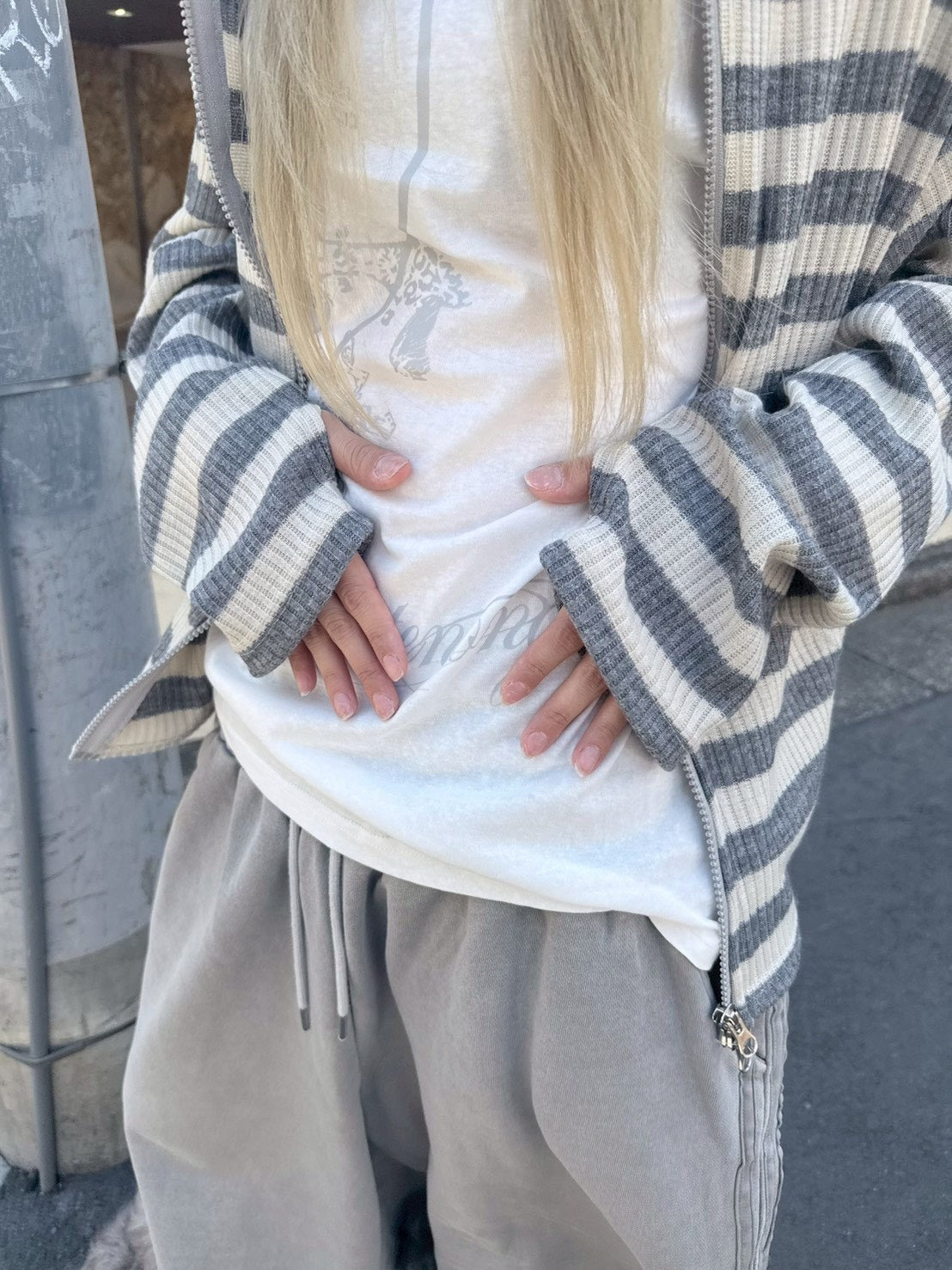 受注制【nmtc+】border crop double zip up hoodie (2color)