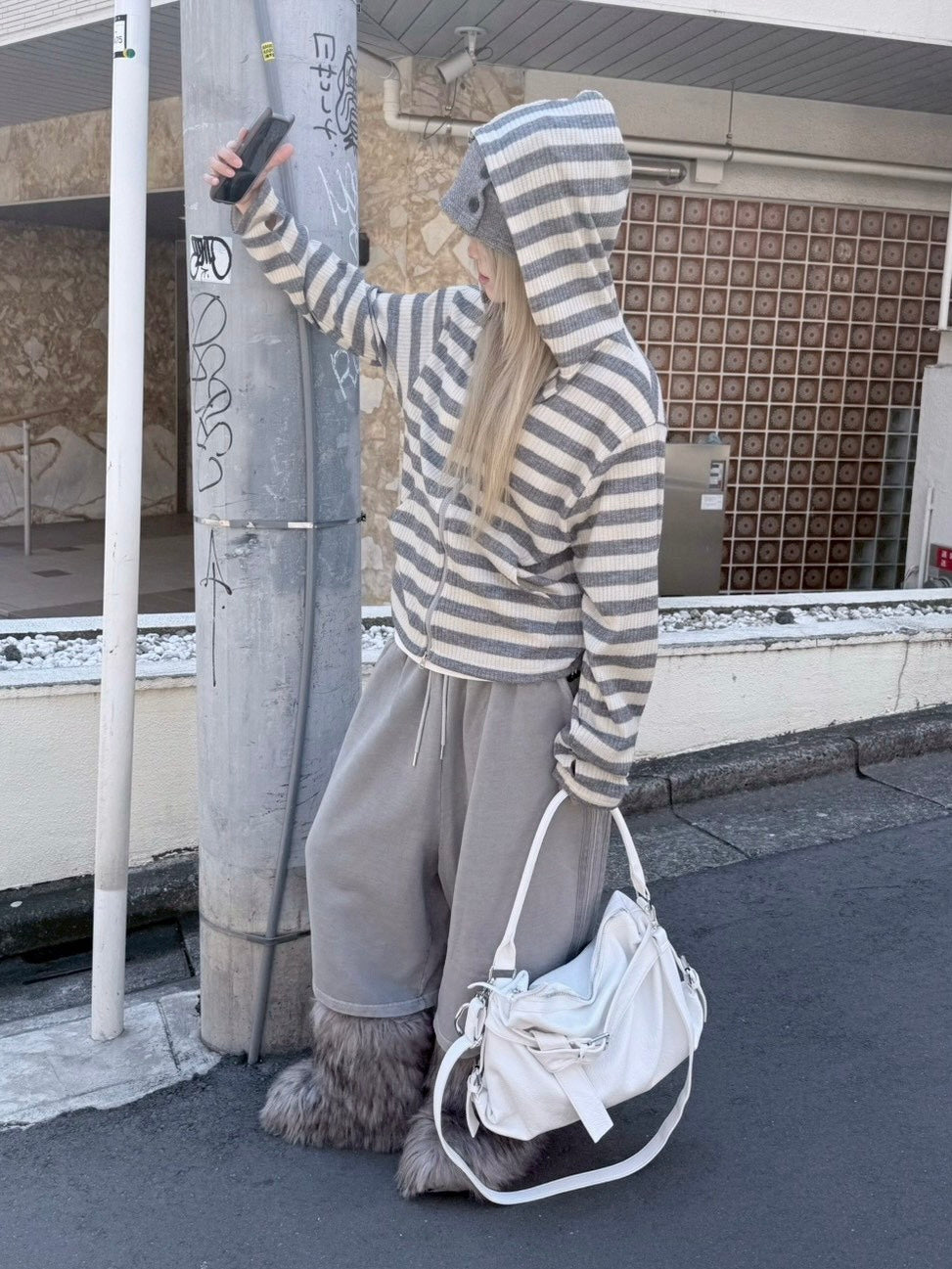 4/18 20:00発売 受注制【nmtc+】border crop double zip up hoodie (2color)